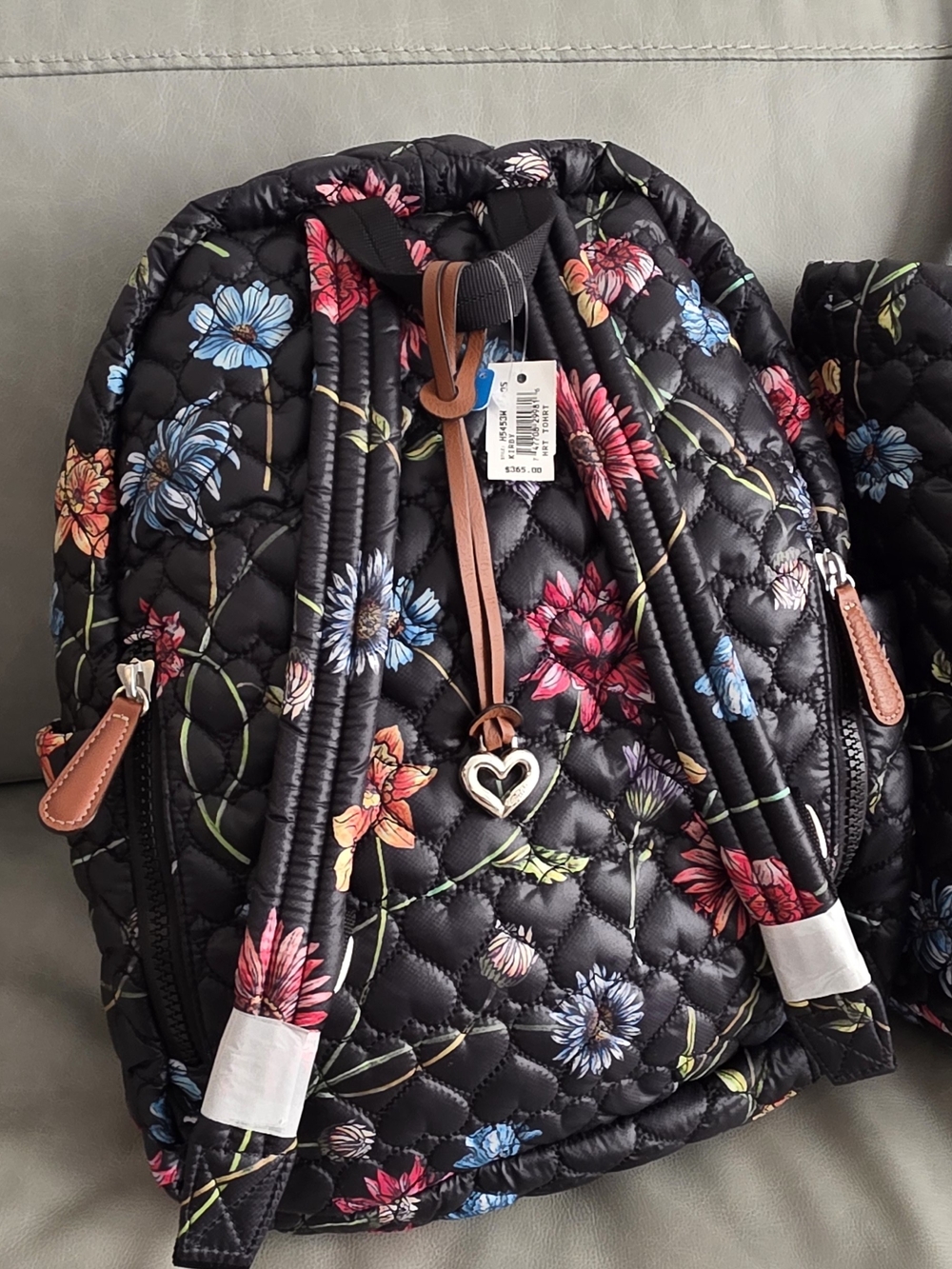 Brighton Quilted Black Floral Large TRAVEL Backpack Leather Trim rv$365 new - Picture 2 of 5